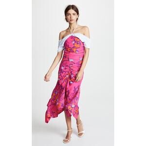 Tanya Taylor Floral Print Ruched Silk Dress